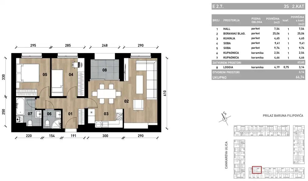 Záhreb, Črnomerec - Moderný trojizbový byt 66 m2 novostavba