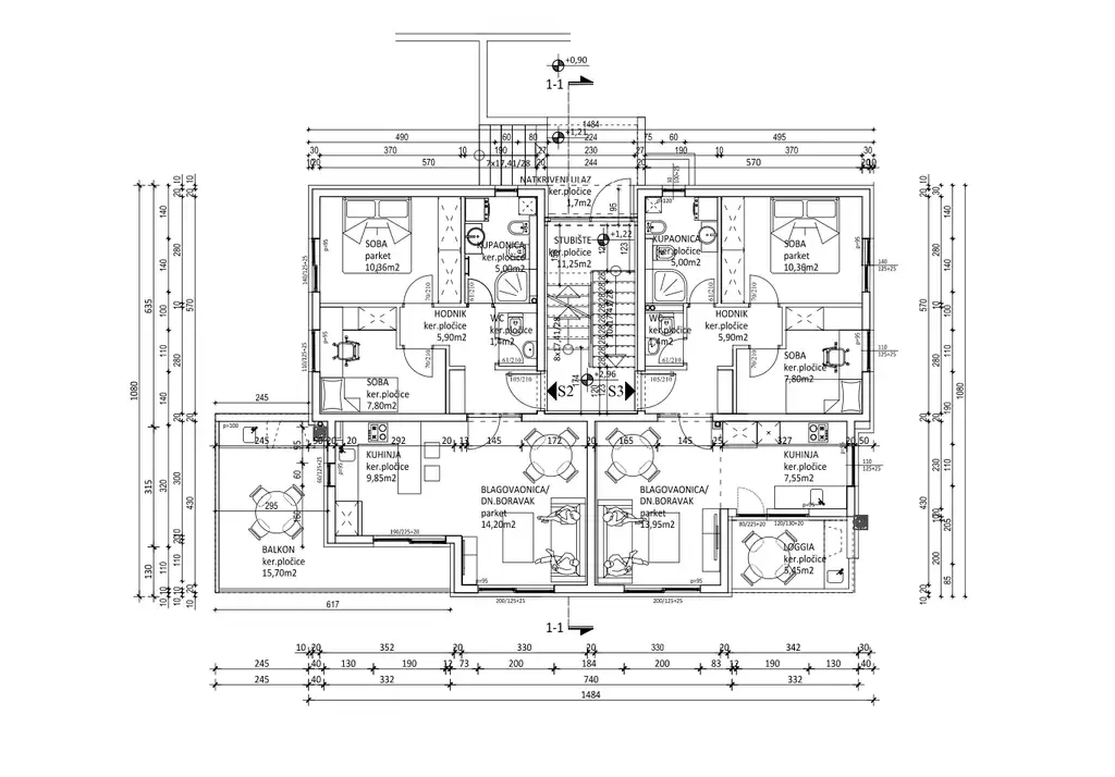 Podstrana - Three-room apartment with a garden, swimming pool, and sea view