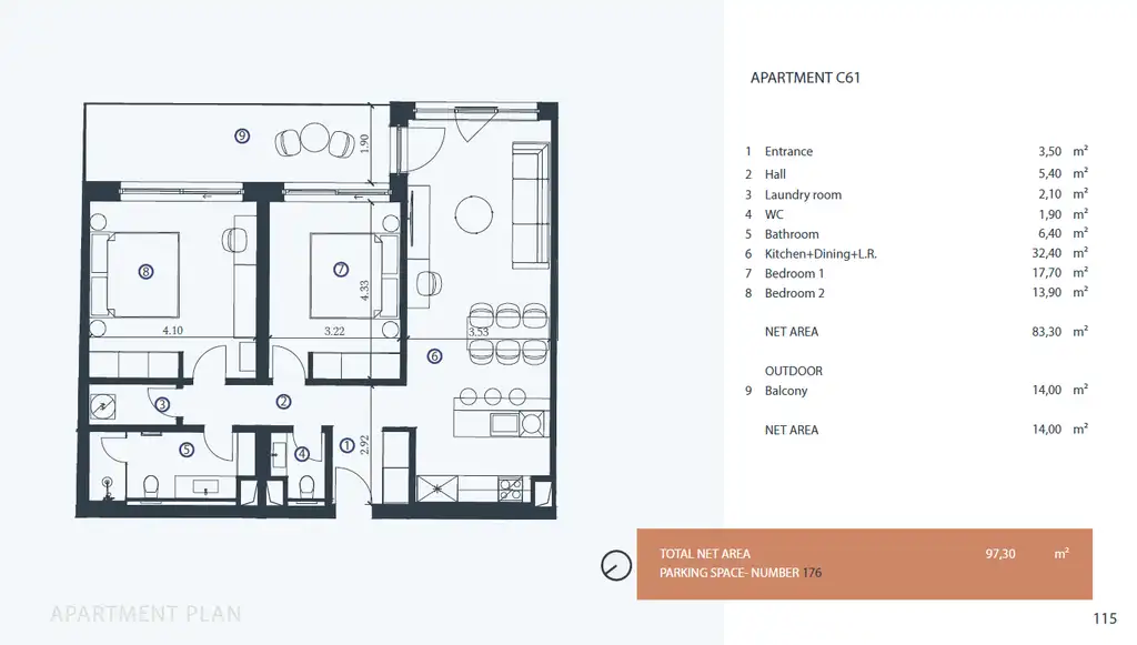 Istra, Petram Resort – trosoban apartman 97 m², balkon, pogled na more