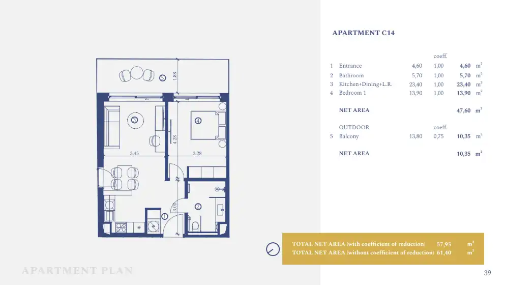 Istrien, Petram Resort – Apartment 61,40 m², Balkon, Parkblick