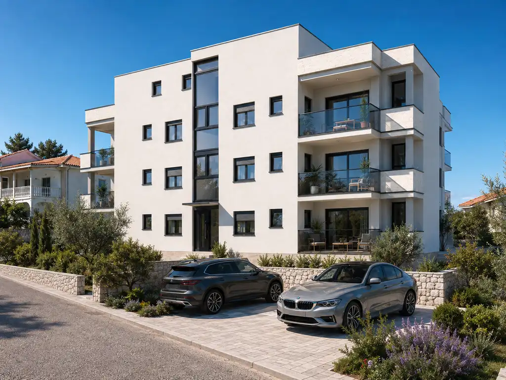 Primošten, novostavba – sedm bytů s terasami a parkováním