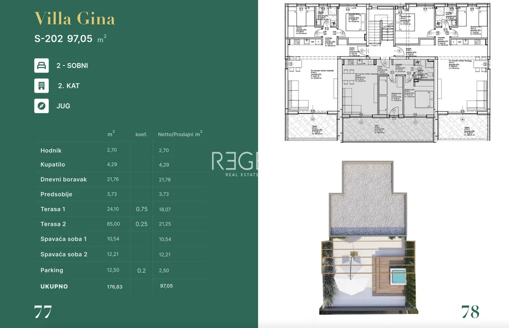 Zadar, Privlaka - Luxusní penthouse ve Vile Gina, novostavba 97 m2