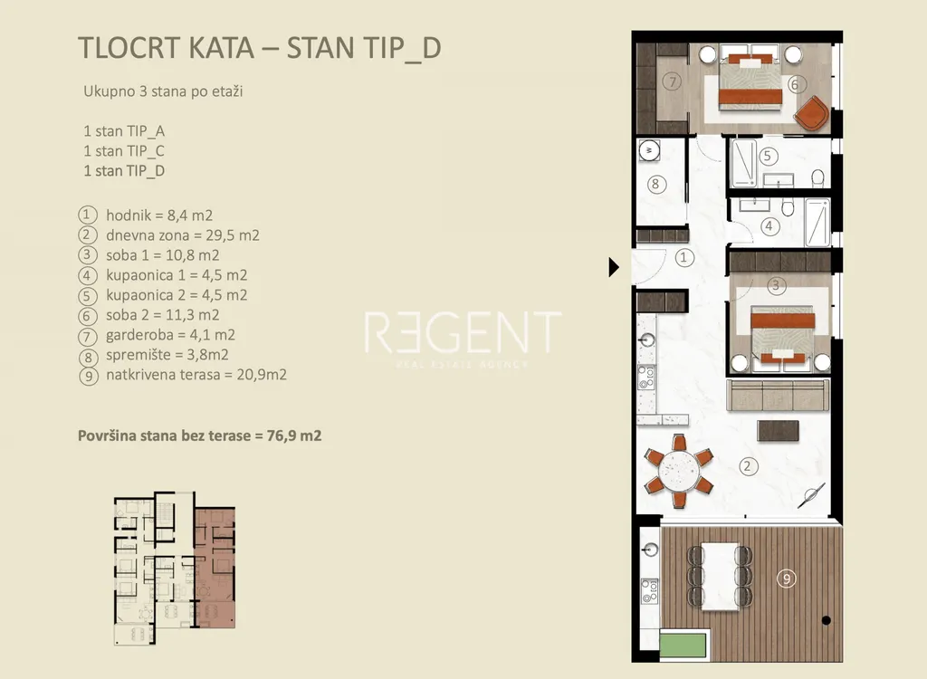 Istrie, Novigrad - Třípokojový apartmán v luxusním obytném komplexu 96 m2