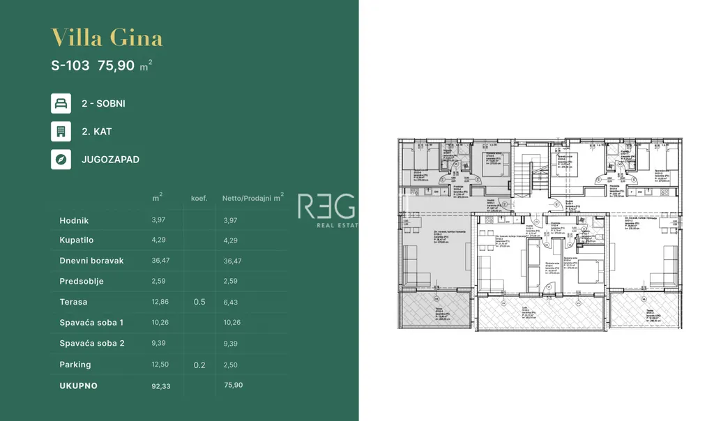 Zadar, Privlaka - Luxusní dvoupokojový byt ve Vile Gina, novostavba 75 m2