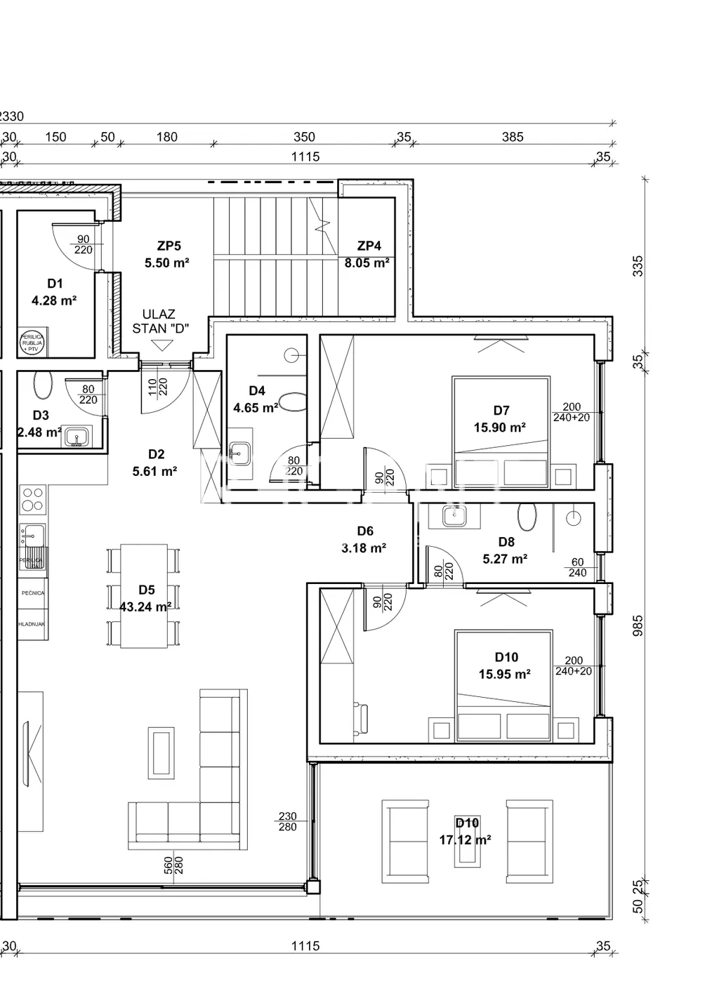 Istrie, Vabriga - Luxusní třípokojový byt se střešní terasou 117 m2