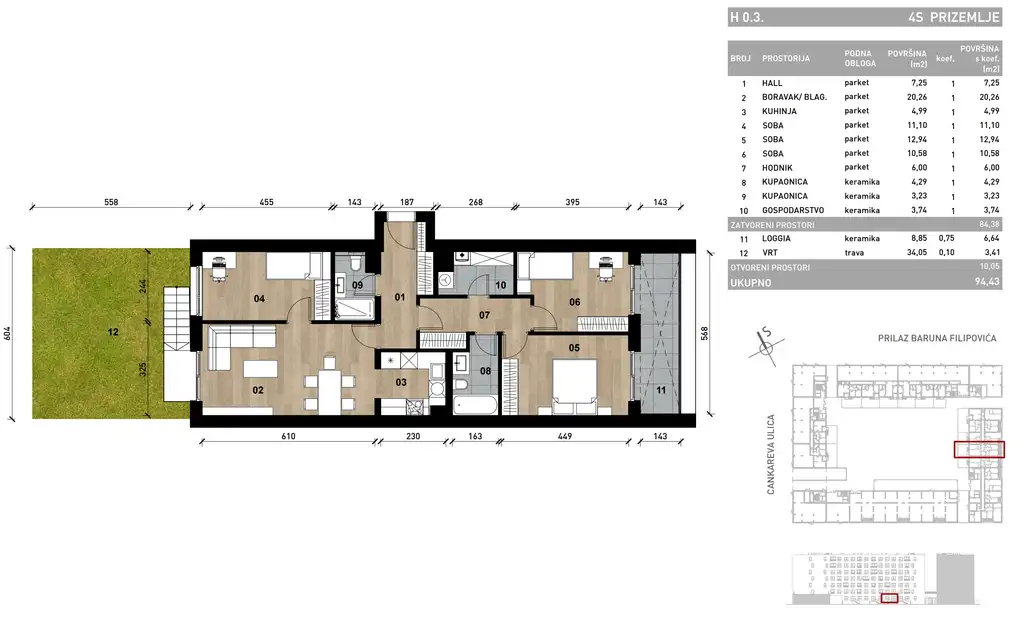 Zagreb, Črnomerec - Četverosoban apartman 94 m2, loggia, vrt