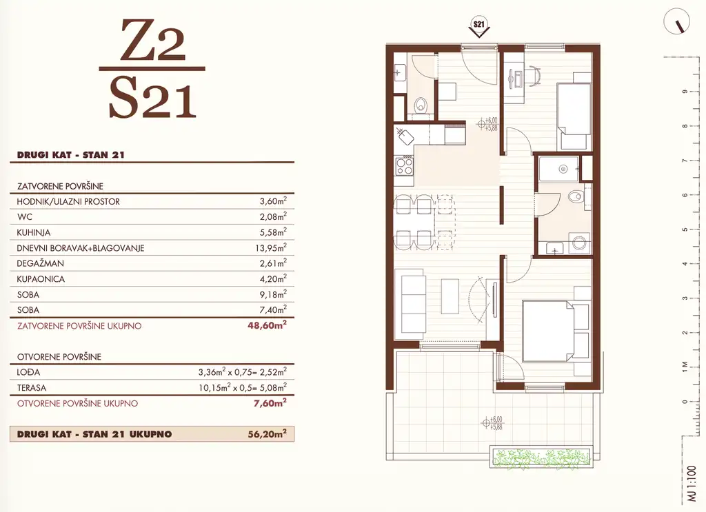 Split, Wysoka - Dwupokojowe mieszkanie z tarasem i loggią w nowoczesnym, nowym budownictwie