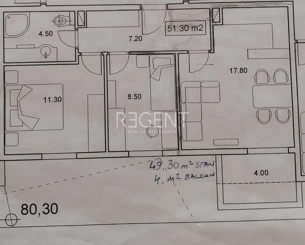 Kila, Split- Dvosoban stan 51 m2 s balkonom