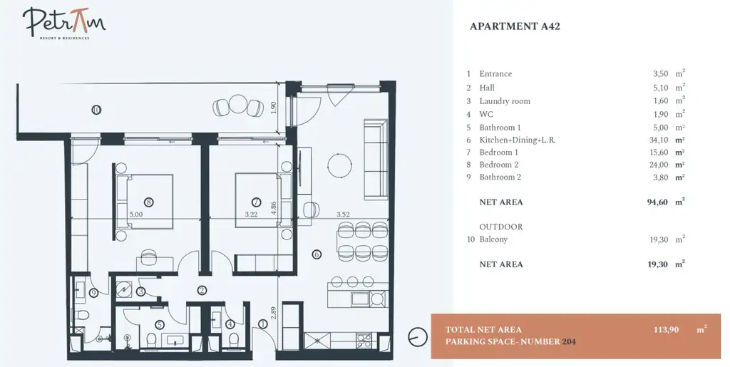 Istria, Petram Resort – three-bedroom apartment 114 sqm, 3rd floor, sea view