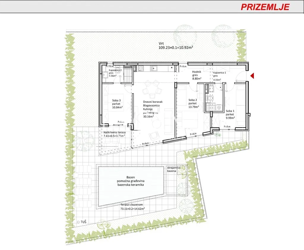 Zadar, Sukošan - Trosoban stan u novogradnji, 114 m2