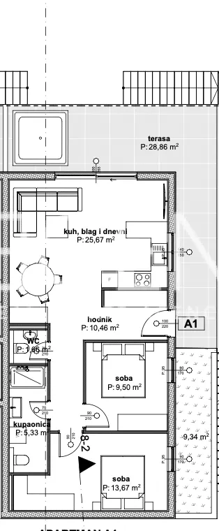 Trogir, Čiovo - Apartmán v luxusním apartmánovém komplexu blízko moře 76 m2