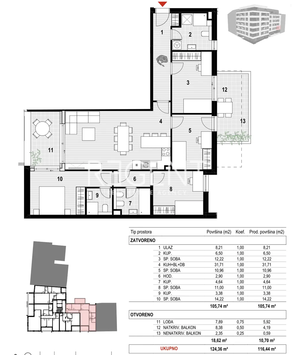 Záhreb, Novakova, Langovo námestie - Päťizbový byt v mestskej obytnej novostavbe 116 m2