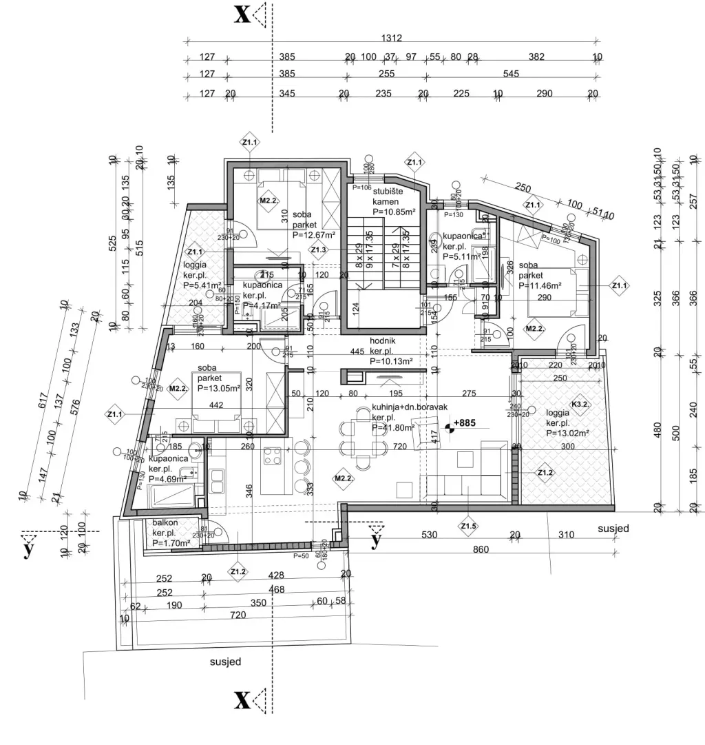 Makarska, Centar - Trzypokojowy penthouse z widokiem na morze 117 m2
