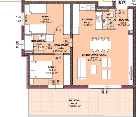 Makarska, Zelenka - dvosoban stan u novogradnji s balkonom