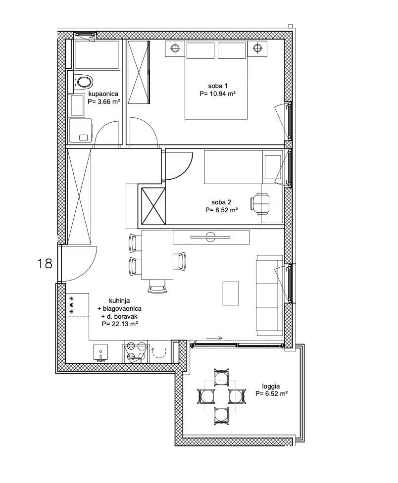Split, Visoka - Dvosoban stan sa loggiom