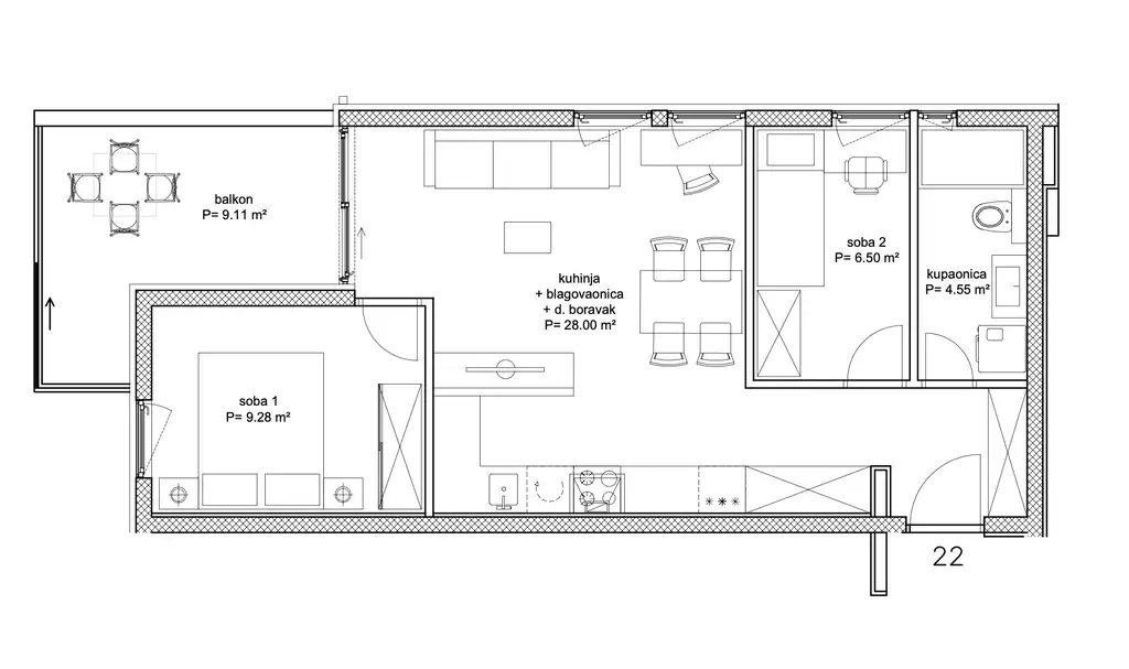 Split, Visoka - Dvosoban stan sa balkonom