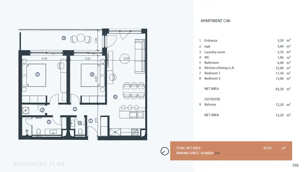 Istrie, Petram Resort – appartement T3 de 95 m², balcon, vue sur le parc