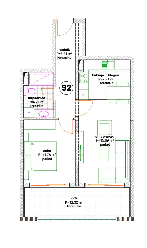Makarska - Jednosoban stan s loggiom