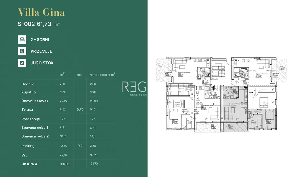 Zadar, Privlaka - Luxusný dvojizbový byt vo Vile Gina, novostavba 61 m2