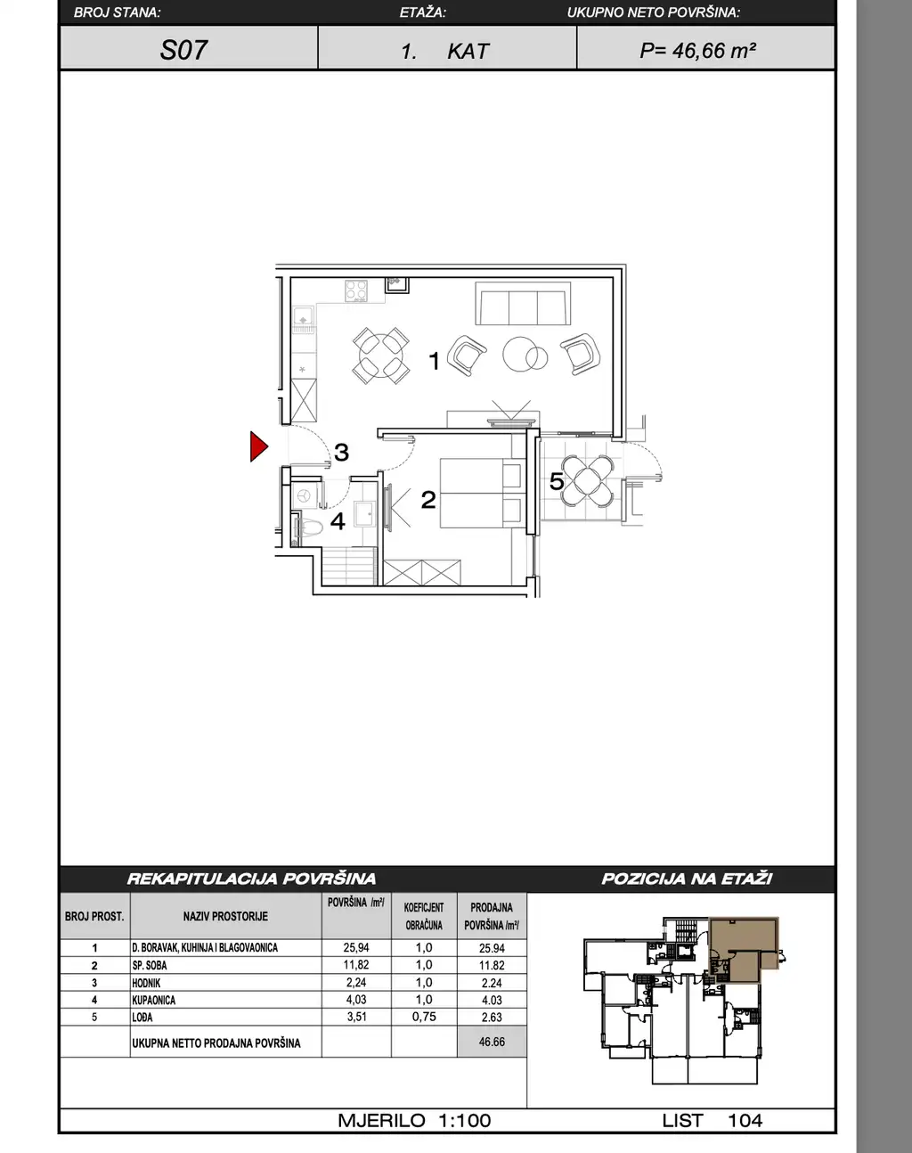 Wohnung 46 m², Živogošće — 2 Zimmer, 1. Etage, Loggia