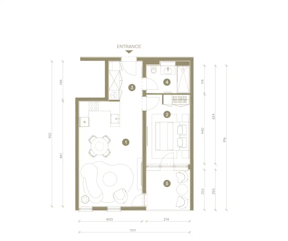 Novi Vinodolski, Mövenpick – dvosoban apartman 55 m² prizemlje, balkon
