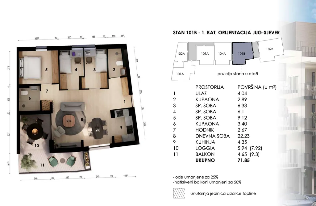 Zagabria, Črnomerec - appartamento con quattro camere da letto con balcone e loggia 71 m2 nuova costruzione