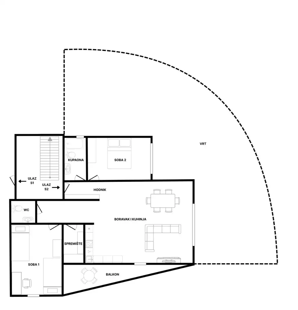 Záhřeb, Gračani – Třípokojový byt se zahradou v novostavbě