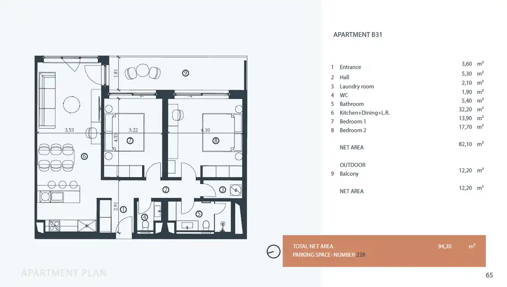 Istrien, Petram Resort – Apartment 94,30 m², 2 Schlafzimmer, Balkon, Parkblick