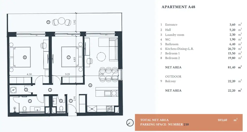 Istra, Petram Resort - apartman 103,60 m², 2SS, balkon, pogled na more