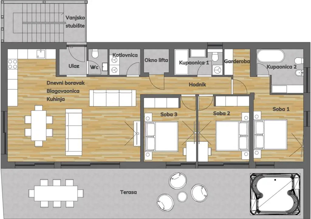 Zagreb, Gračani – četverosoban stan s velikom natkrivenom terasom