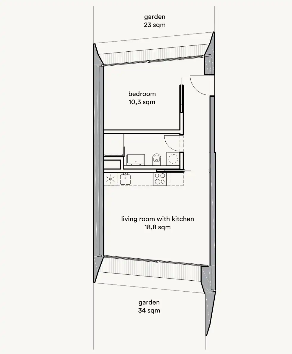 Podstrana – stan 45,83m², 1S+DB, privatni vrt, garažno parkirno mjesto