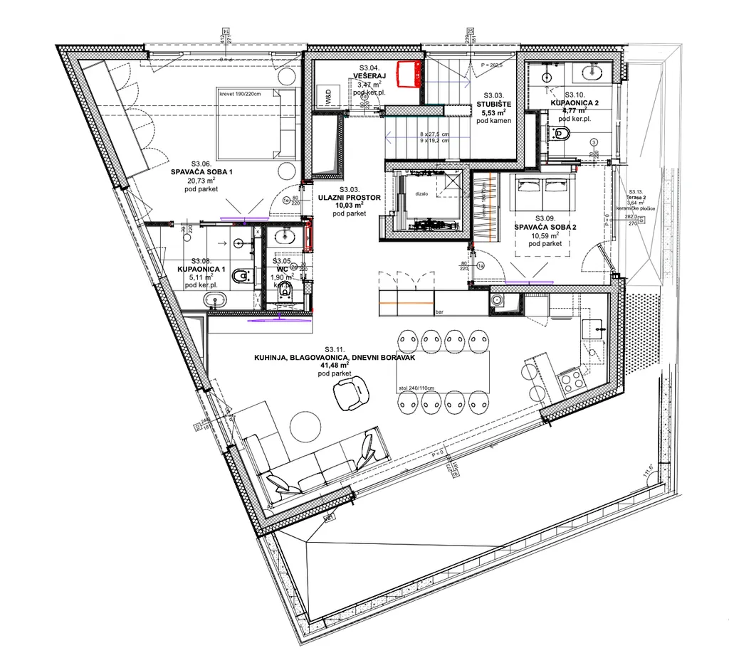 Zagreb, Maksimir - Moderan trosoban penthouse novogradnja