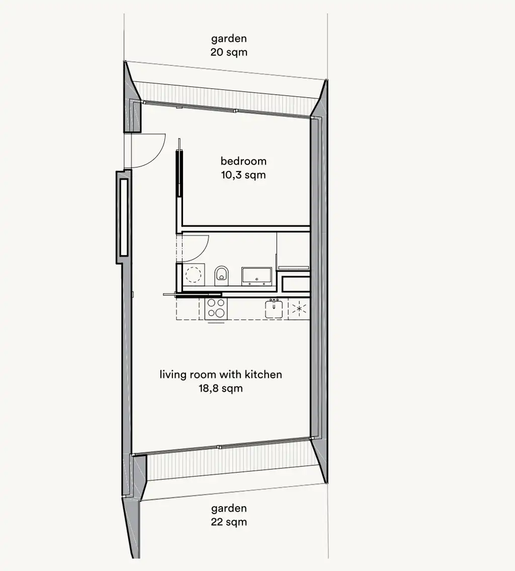 Podstrana – stan 45,83 m²,1S+DB, privatni vrt,garažno parkirno mjesto