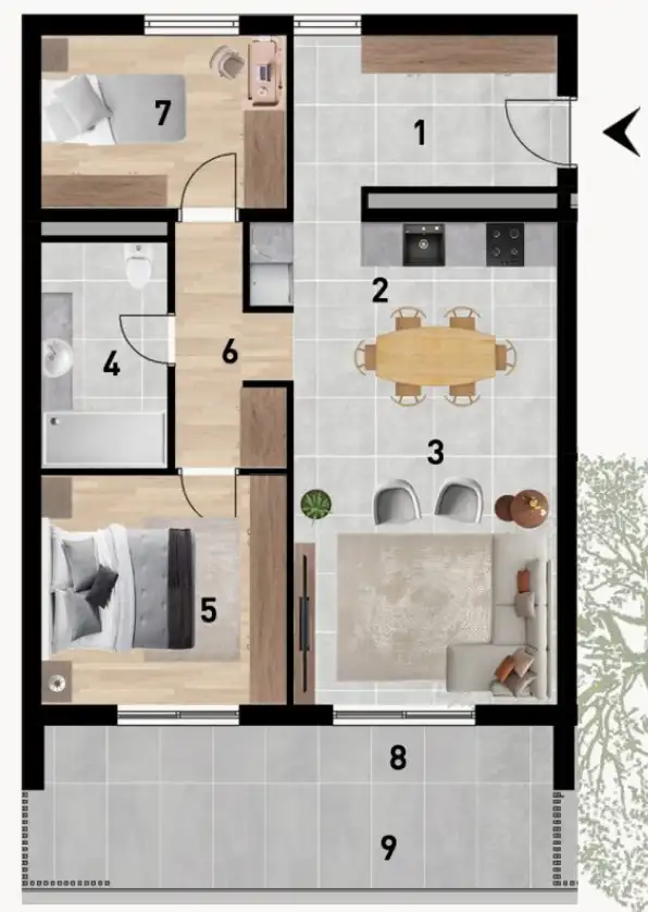 Zara, case rosse - Lussuoso appartamento con due camere da letto di 81 m2, nuova costruzione