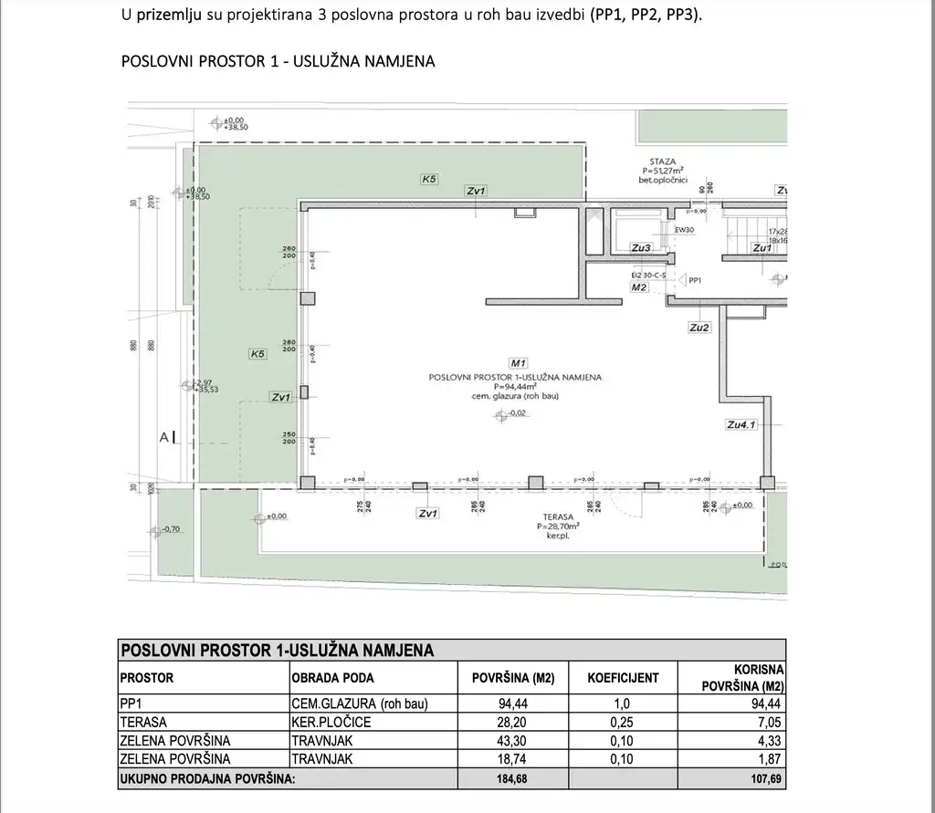 Split, Mejaši – poslovni prostor v novogradnji s teraso