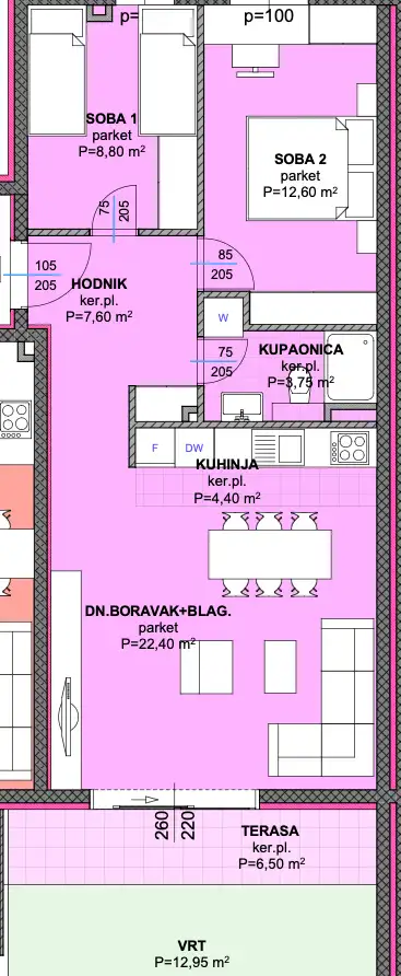 Makarska, Zelenka - dwupokojowe mieszkanie w nowym budynku z tarasem i ogrodem