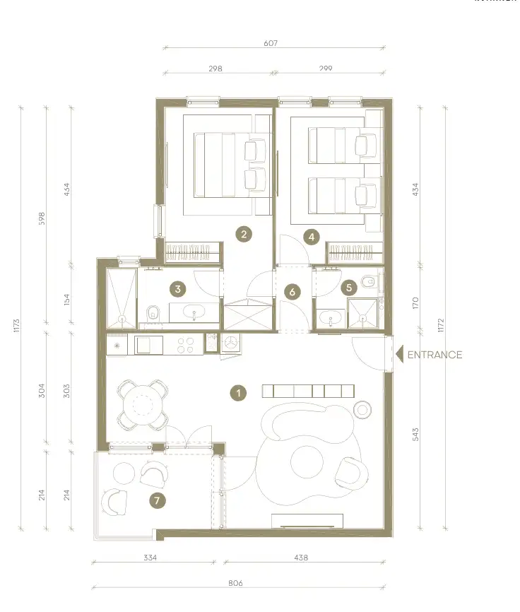 Novi Vinodolski, Mövenpick – trosoban apartman 78 m², prvi red do mora