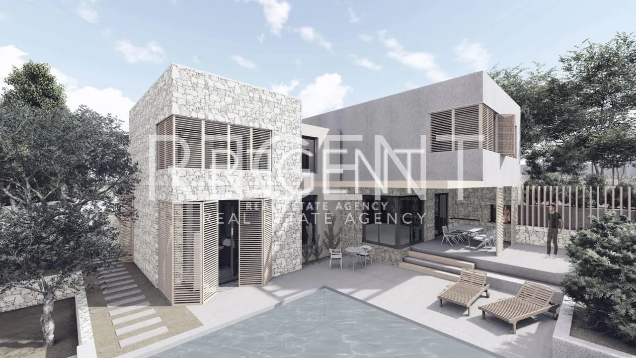 Brač, Splitska - Stavebný pozemok s projektom 1512 m2