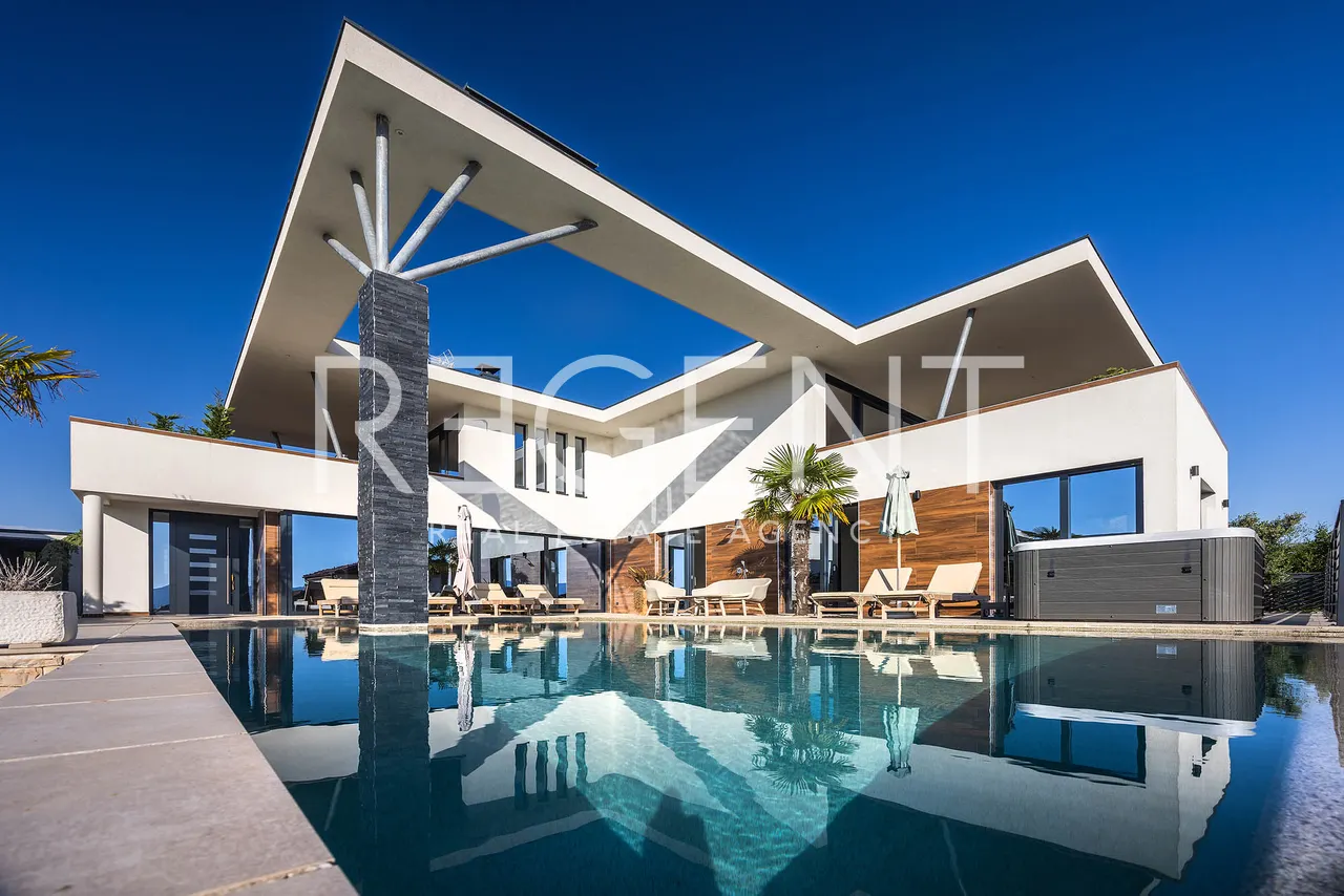 Krk, Linardići - Villa di lusso con vista mare, piscina a sfioro e sauna 350m2