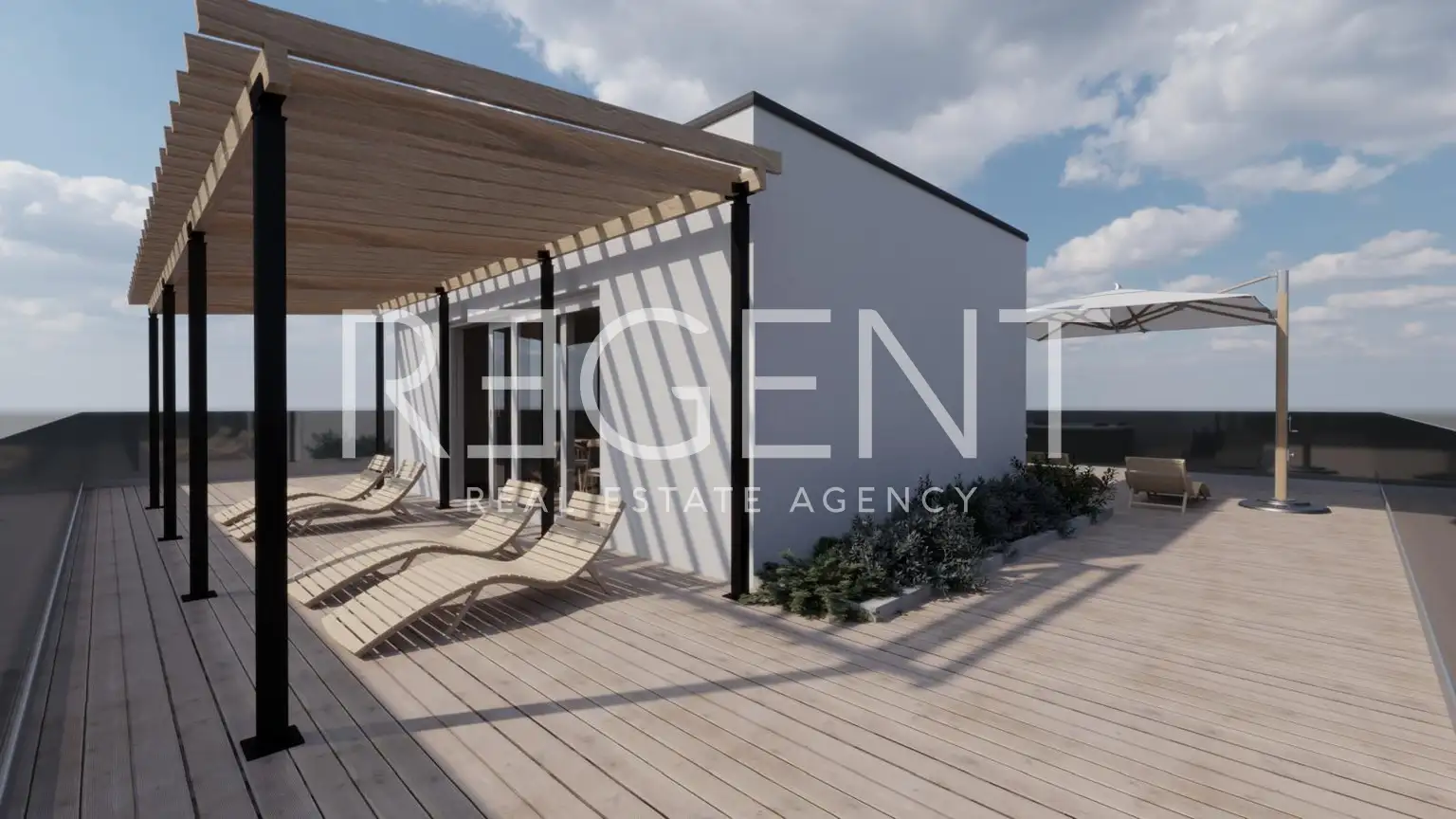 Brač, Postira – penthouse S3 avec terrasse sur le toit, garage et vue