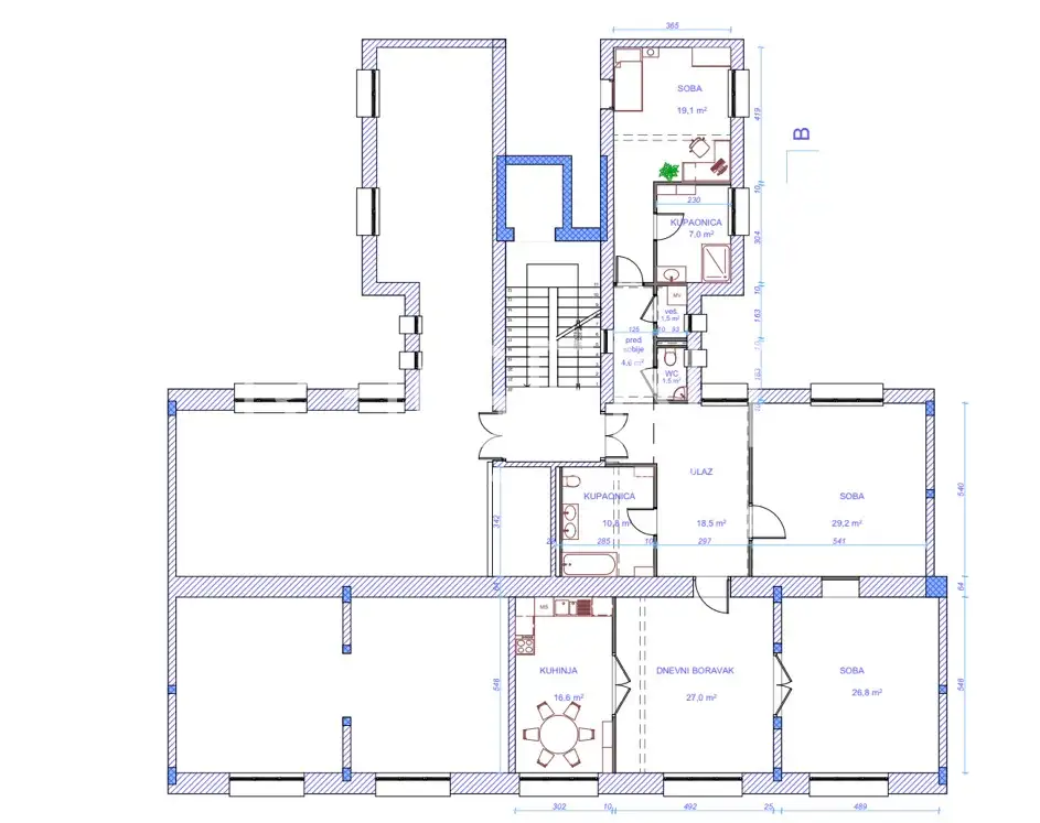Stan 163 m², Palmotićeva — lift, potpuna obnova, 3 spavaće sobe