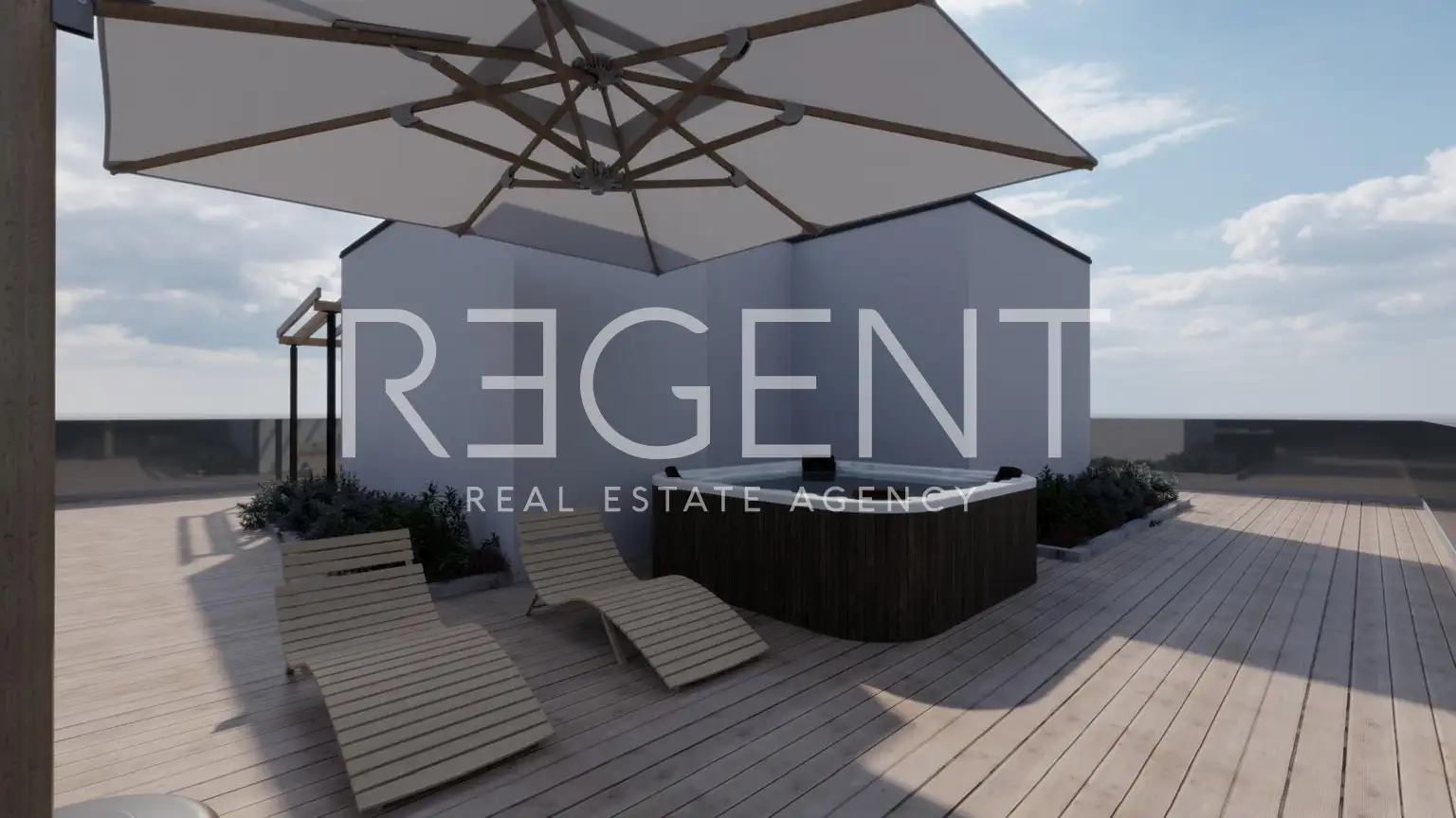 Brač, Postira – penthouse S3 avec terrasse sur le toit, garage et vue
