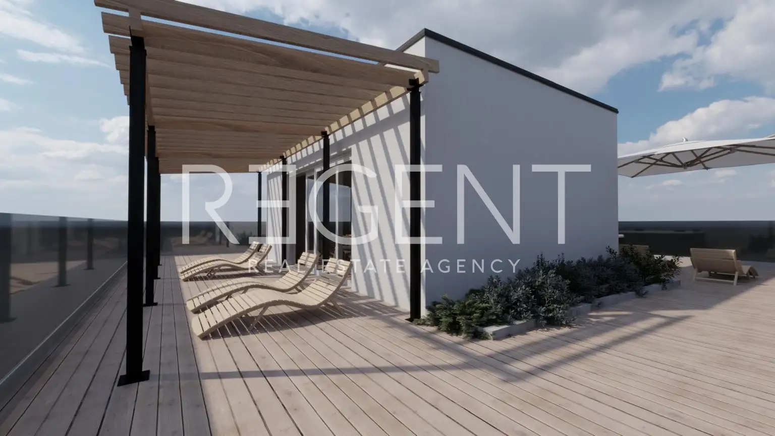 Brač, Postira – penthouse S3 avec terrasse sur le toit, garage et vue