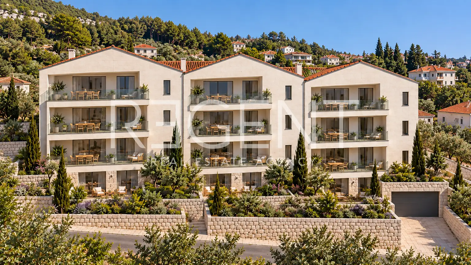 Podstrana – appartement 2B, rez-de-chaussée, 89 m², 2 chambres, loggia, vue sur mer