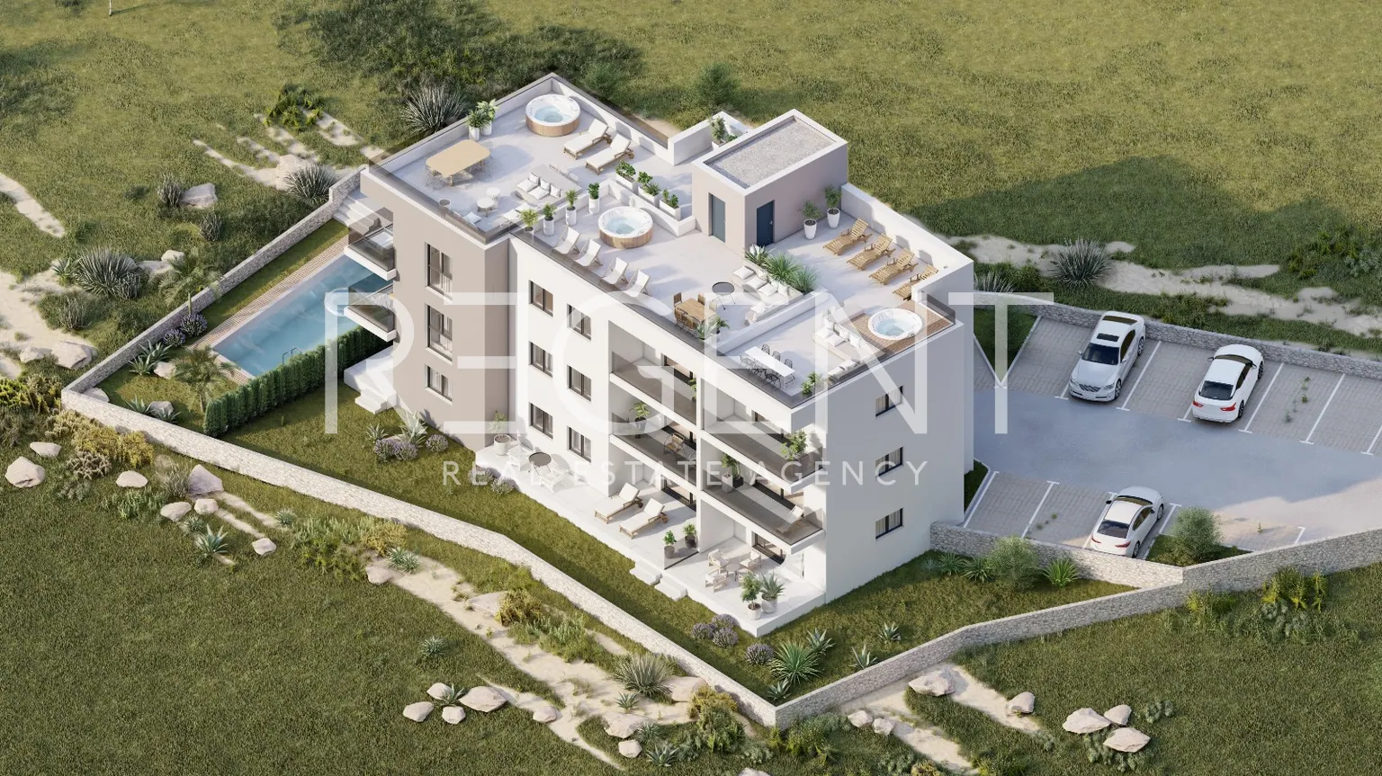 Trogir, Okrug Gornji – Dvojizbový byt s lóggiou 58 m2 novostavba