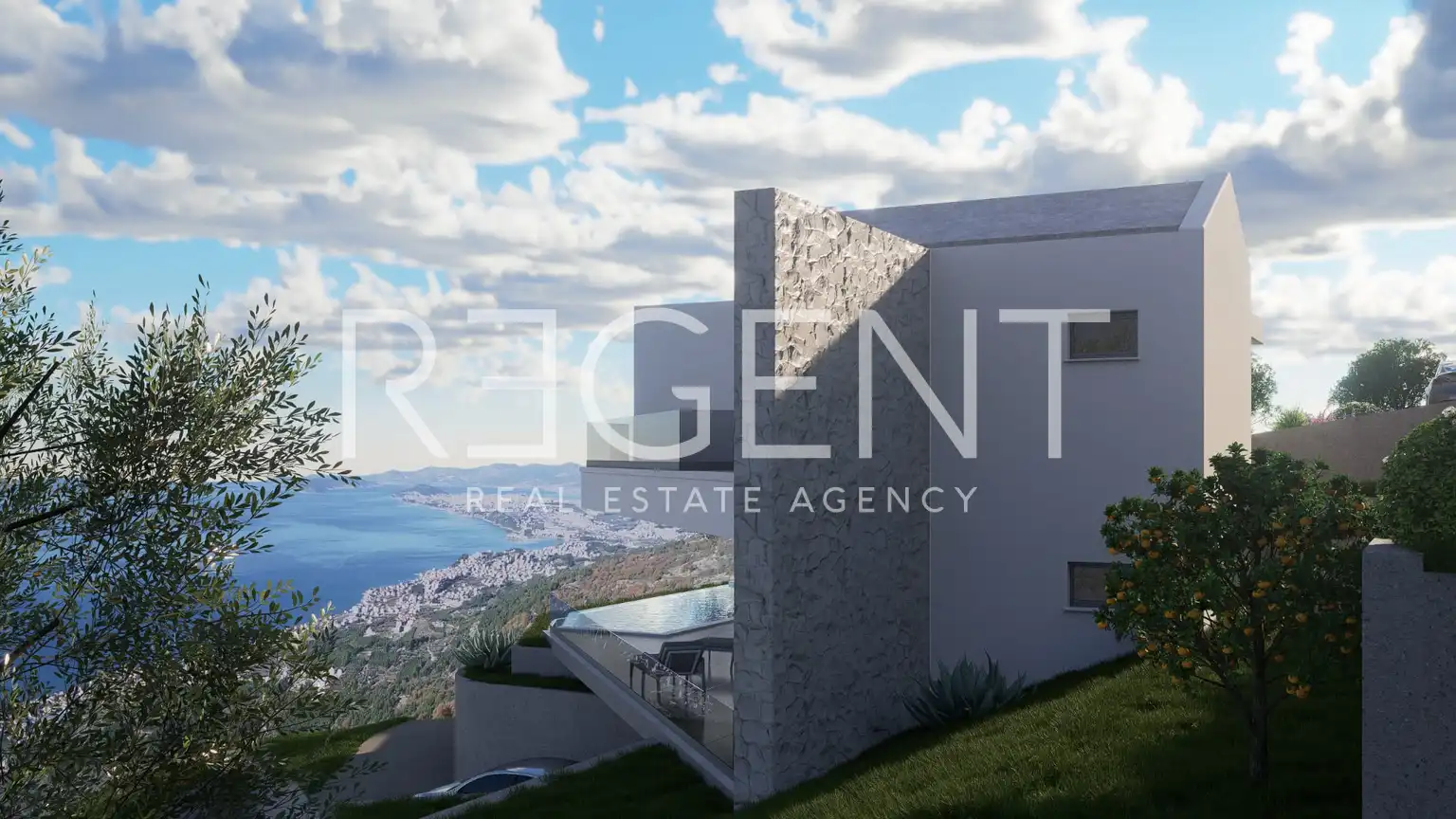 Split, Podstrana - Pozemek 3355 m2 s projektem pro tři vily