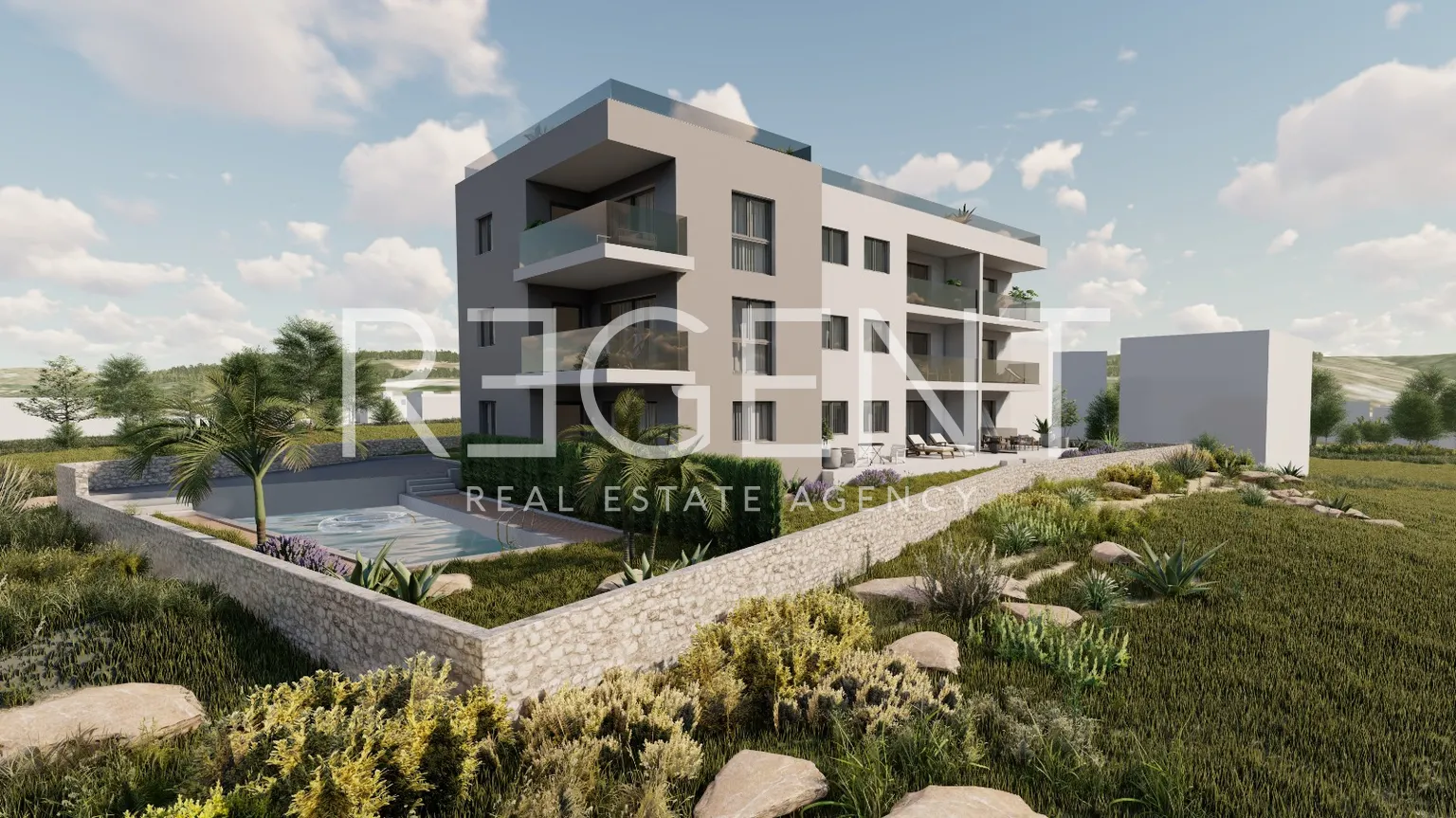 Trogir, Okrug Gornji - Dvosoban stan s loggiom 80 m2 novogradnja