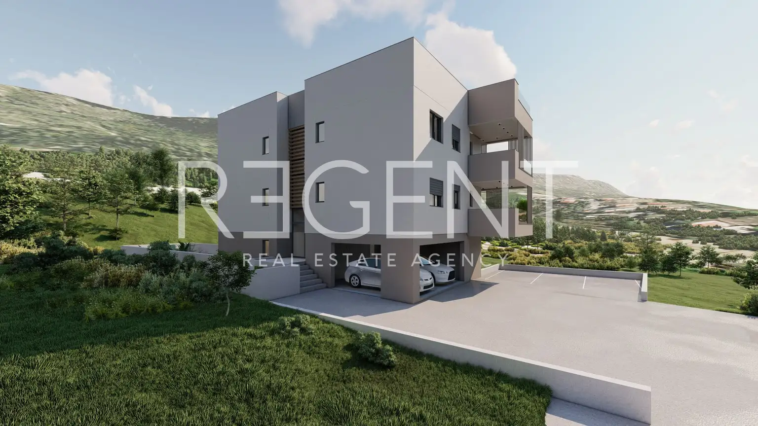 Podstrana - Trisobno stanovanje z vrtom, bazenom in pogledom na morje