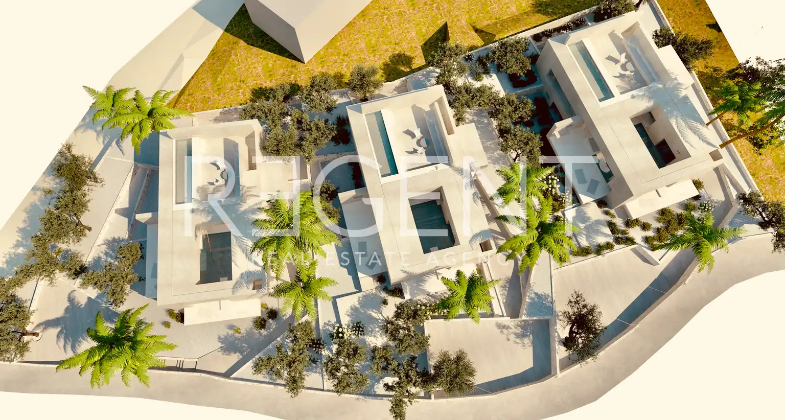 Brač, Milna - pozemek s projektem pro 3 vily 2050 m2