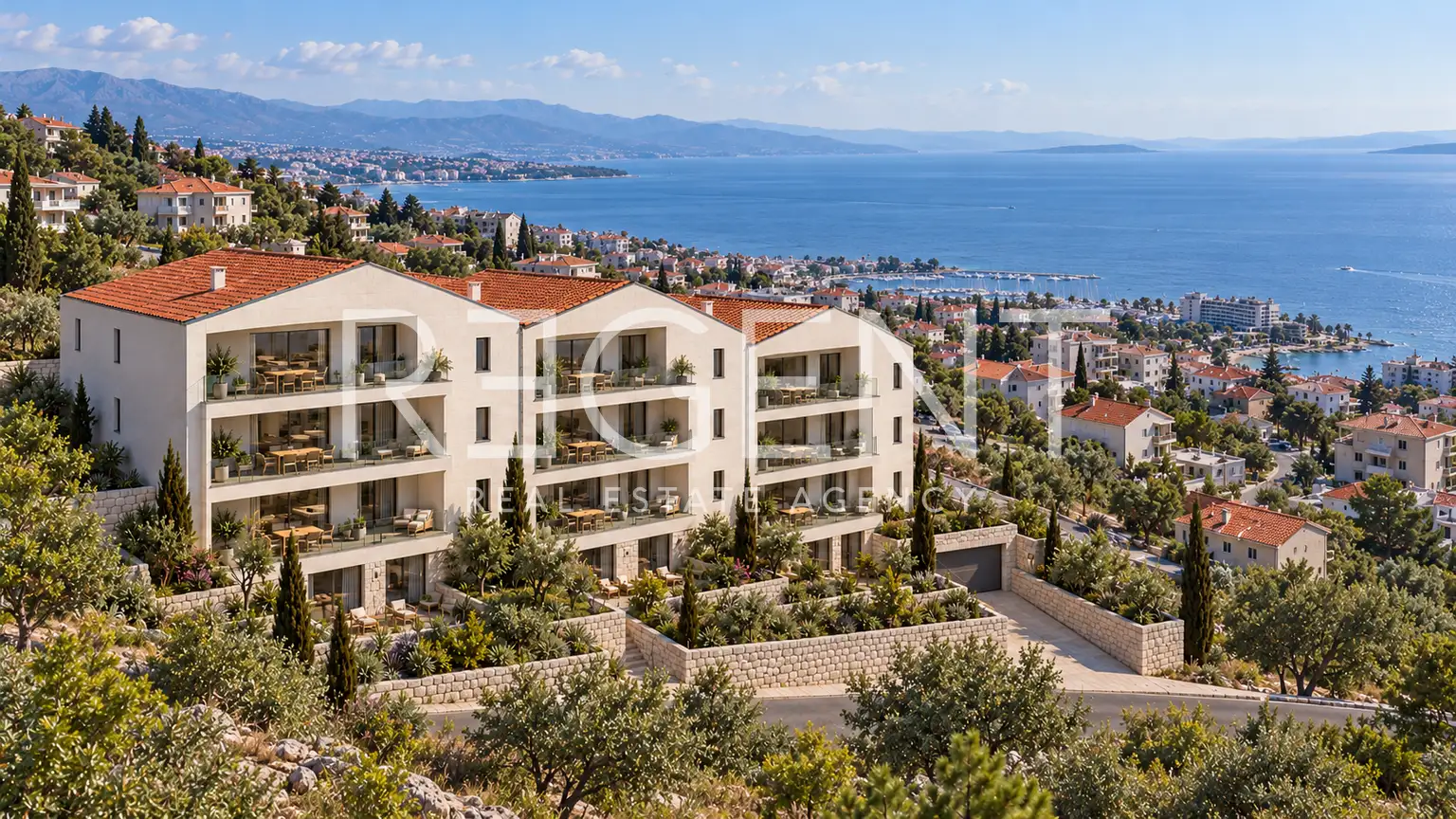 Podstrana – appartement 3B, 1er étage, 89 m², 2 chambres, loggia, vue sur mer